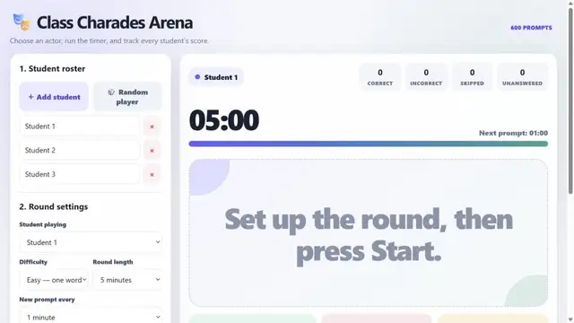 Class Charades game arena preview